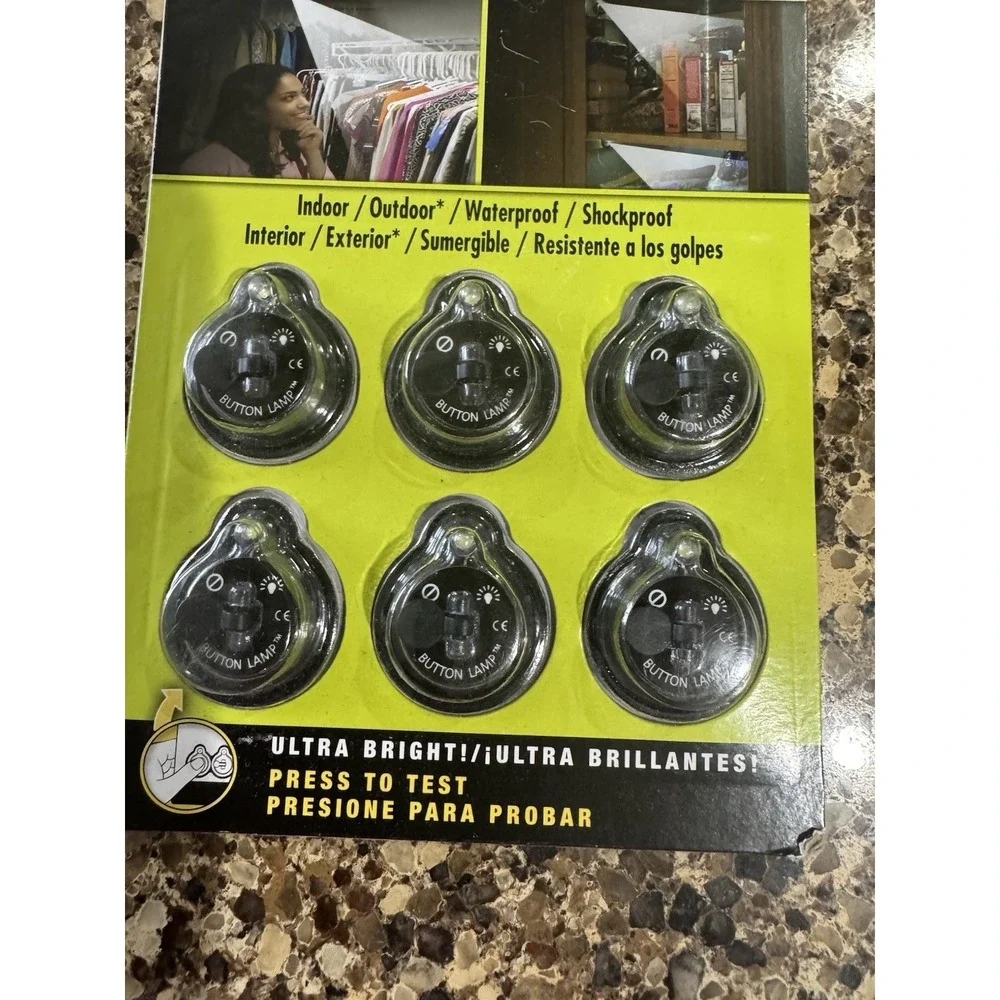 BUTTON LAMP 6 Pack Adhesive LEDs Light Package Ultra Bright New In Package‎